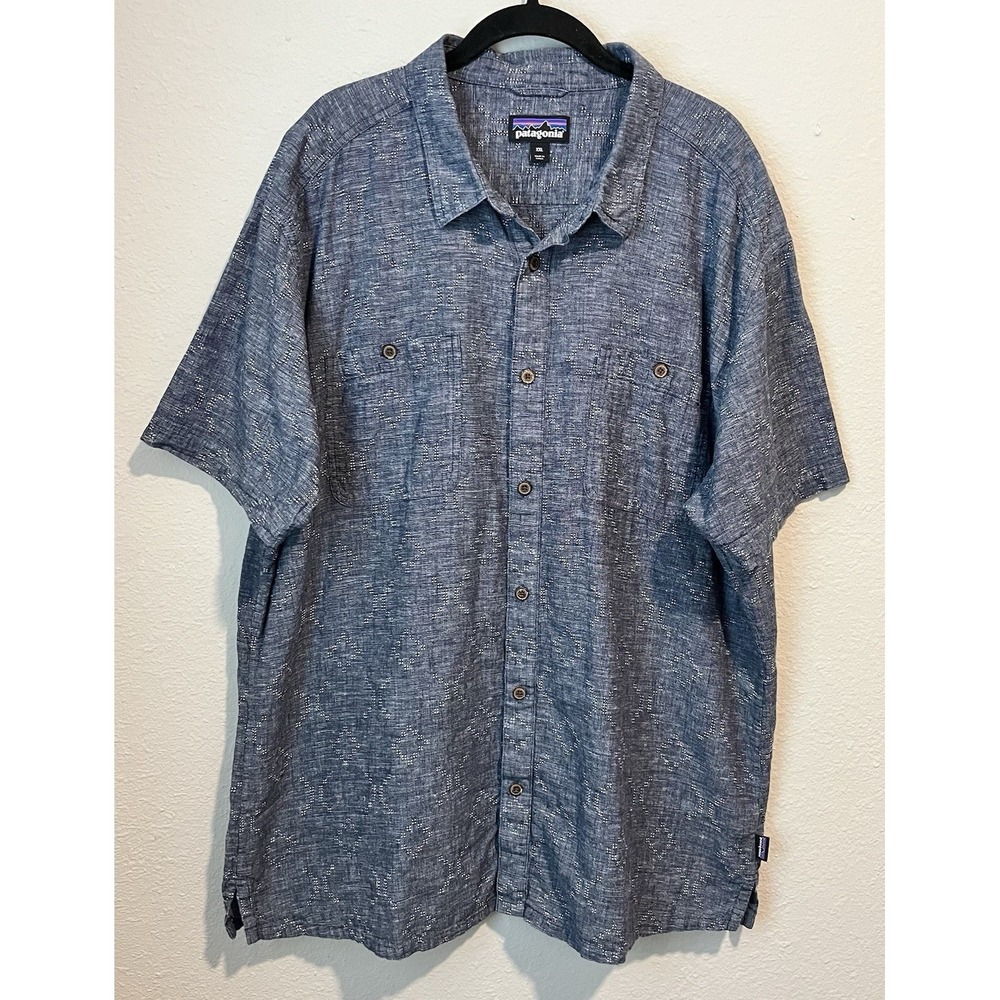 Patagonia Back Step Shirt Mens XL Blue Lightweight Hemp Cotton Button Up Pockets